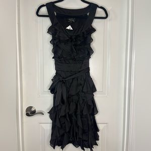Max & Cleo Black Frilly Ruffle Silky Dress Size 8